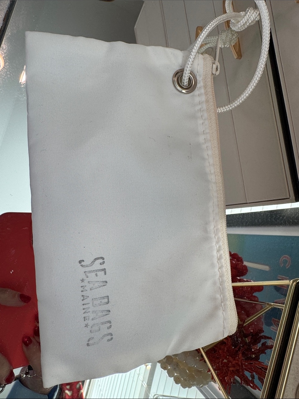 Sea Bags White Canvas Drawstring Pouch with Green Anchor Accent - Picture 3 of 3